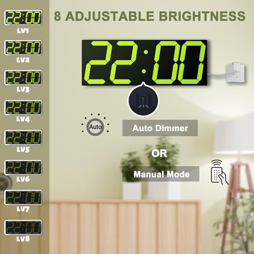 Image of CHKOSDA LED Large Digital Wall Clock, Oversize Digital Clock with 6 inch Numbers, Remote Control Count up /Countdown Timer Clock, Auto Dimmer, Big Calendar and Thermometer(Yellow