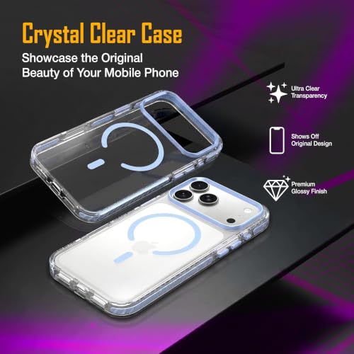 Image of Zapcase Crystal Clear Back case for iPhone 17 Pro Max | PC Back | TPU Bumper with Inner Rubber Grip | Metal Camera Guard Bezel | Metal Buttons | Scratch Resistant | 2 Layer Edge Protection |Light Blue