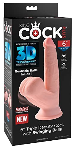King Cock Gode Triple Densité avec Testicules qui Pendent, Chair, 19 cm