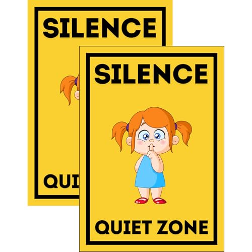 Image of Silent Please Quiet Zone Sign Board Sticker (20.5 x 14.5 cm) | Peel & Stick with 4 Corner Holes | Wall Door Office School Hospital Sign | Pack of 2 (Silent Please, Medium -20.5 x 14.5 CM)