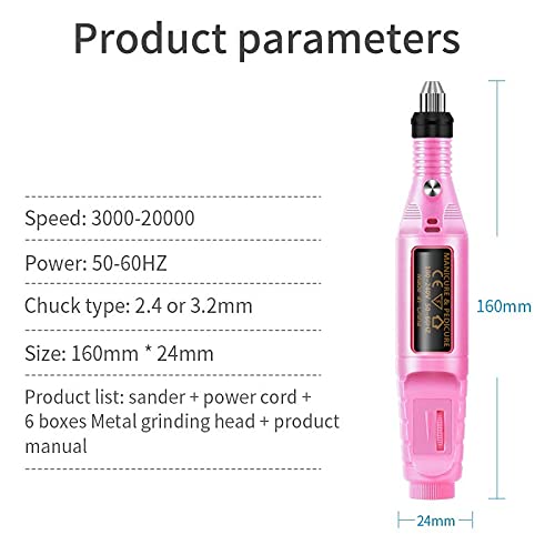 Wiertarka do paznokci 2000. 0PM. Manicure Machine EleT Easy Control Pen Wiertło Ustaw Plik Usuń Polski żel przenośny(Pink)
