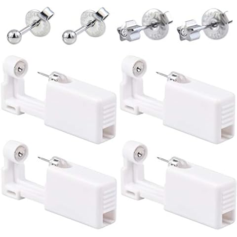 4 Pcs Ear Piercing Gun Disposable Self Ear Piercing Tool Safety Asepsis Painless Piercing Guns Kit with 4 Ear Studs Cover