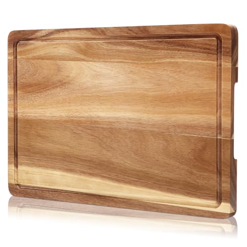 Tabla de Cortar de Madera de Acacia GarveeHome, 45,7 cm x 30,5 cm, con Ranura Profunda para Jugos y Asas Internas, Ideal para Carnes, Verduras y Frutas miniatura 1