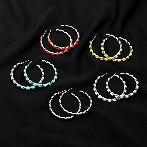 Bohemian Turquoise Geometric C Shape Drop Dangle Earrings Ethnic Hoop Colorful for Women Statement Western Cowgirl Tribal Boho Jewelry3