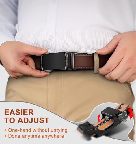 Image of BULLIANT Men's 2-Pack Ratchet Leather Belt Trimmable 1 3 /8 inch-Gift Boxed