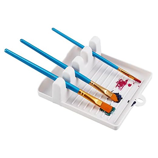 GORGECRAFT 1 Soporte para Pinceles de Pintura, Plástico Blanco, 4 Ranuras, para Pintar, Pinceles, Bandeja de Goteo, Almohadilla para Acuarela, Óleo, Acrílico, Pintura, Manualidades