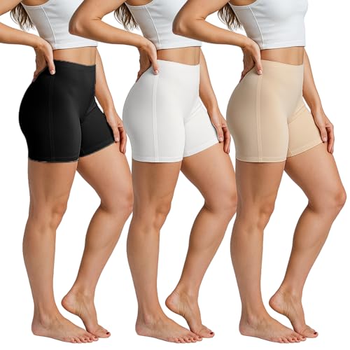 3er-Pack Damen Boxershorts Sport Unterhose Damen Anti-Chafing Boxershorts Atmungsaktiv Hoher Taille Shorts Nahtlose Unterwäsche Frauen Einfarbige Stretch Unterhosen Damenunterwäsche (S)