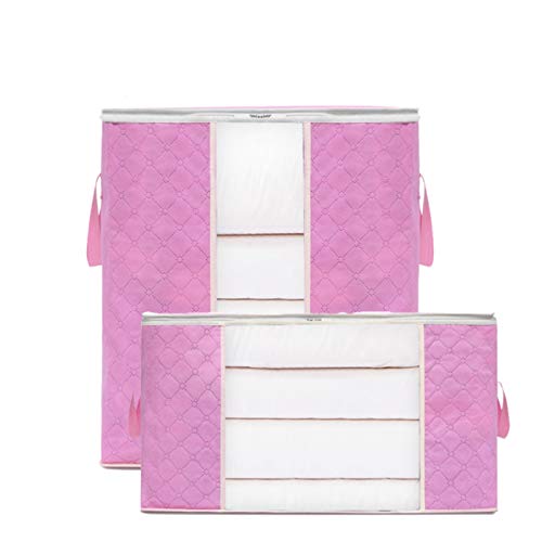 ruirui-home Sac de rangement pour vêtements de grande capacité avec poignée douce en tissu épais pour couettes, couvertures, literie, avec fermeture éclair robuste non tissé (rose, 48 x 28 x 50 cm) Cover