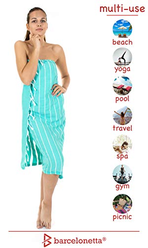 Image of Barcelonetta | Turkish Towel | 40x70in | Beach & Bath Peshtemal | Natural, Eco-Friendly, 100% Cotton, Super Soft, Quick-Dry | Washing Machine, Dryer and Iron Safe | Made in Turkey (Mint)
