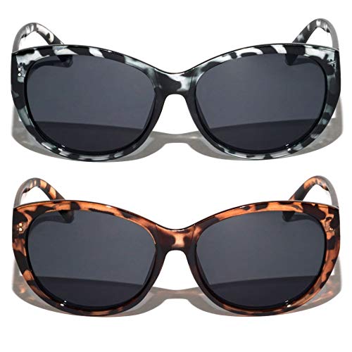 V.W.E. 2 Pairs Women Outdoor Reading Sunglasses Oversized Full Lens Readers Leopard2