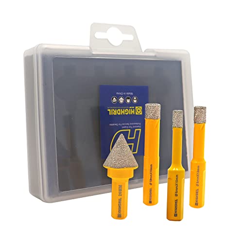 HIGHDRIL Juego de 4 Brocas para Taladro de Diamante (6/8/10 mm+20 mm) Sierra Perforadora de Diamante para Cerámica, Porcelana, Azulejos, Granito, Mármol, Ladrillo, Dekton con Vástago Triangular