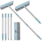 TLAZZ Upgrade Window Squeegee for Home, Two in One Professional Window Squeegee with Extension Pole 44'', Window Cleaner Tool Washing Kit, Squeegee for Car Windshield Shower Glass Door Cleaning