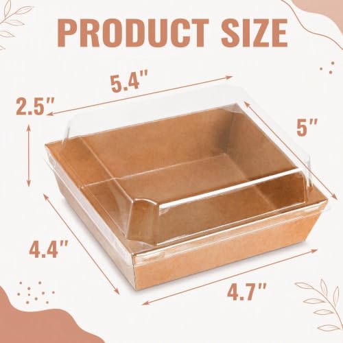 Image of Hiceeden 100 Pack Charcuterie Boxes with Clear Lids, 5.4 inchx5 inchx2.5 inch Paper Bakery Dessert Sandwich Box, Disposable Square Food Containers for Cookies, Donuts, Muffins, Salad, and Pastry, Brown