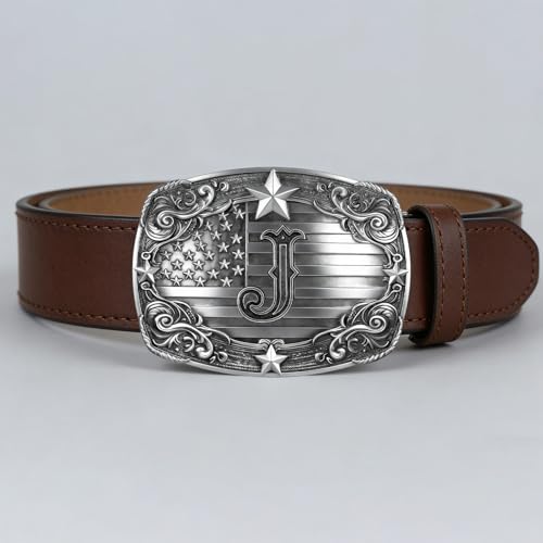 Image of Western Belt Buckle for Men Vintage Cowboy Rodeo Texas Initial Letter ABCDJMR to Z Belt Buckles