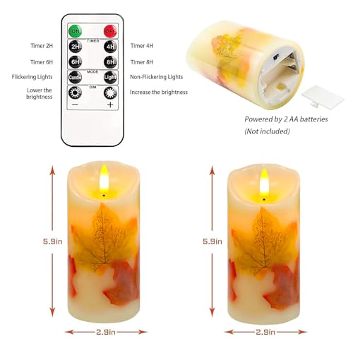 Image of Maple Leaves Flameless Candles Set of 2, Fall Candles with Remote & Timer