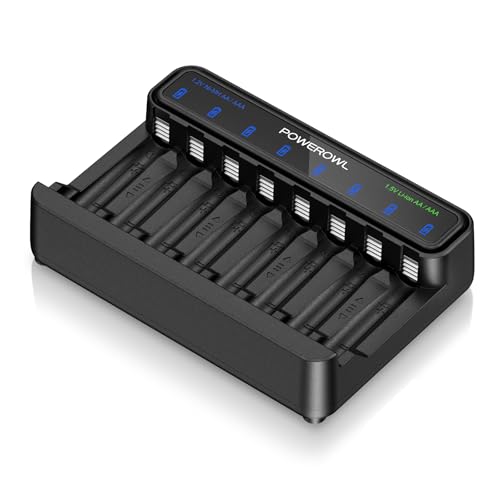 POWEROWL Smart Battery Charger for AA AAA Ni-MH/1.5V Lithium Rechargeable Batteries, Type-C Input, 8-Slot