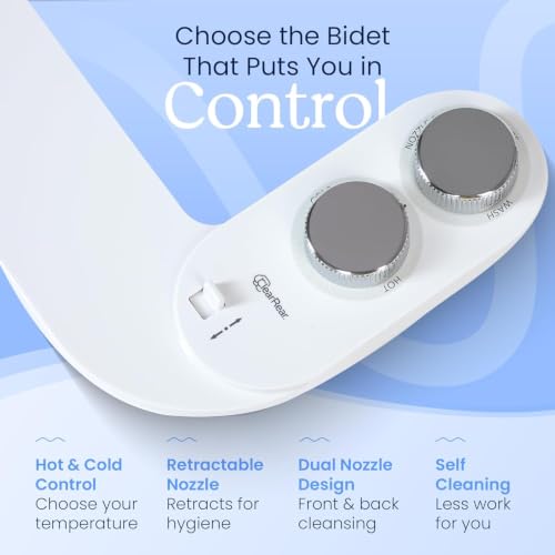 Image of CLEAR REAR Bidet Attachment for Toilet Seat - Non-Electric with Self Cleaning Nozzle, Leak Proof Connectors, Adjustable Water Spray, Rear & Feminine Wash - Hygienic Bathroom Upgrades (Warm & Cold)