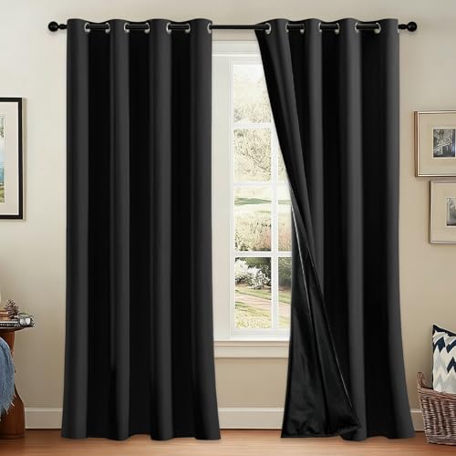 HONGHCL Cortinas Blackout 100% - Cortinas para Recamara y Sala con Forro Negro, Ultra Livianas, Alta Privacidad Ideal para Dormitorios, Apartamentos