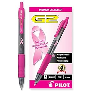 PILOT G2 Premium Pink Ribbon Retractable Gel Roller Ball Pen, Fine Point, Black Ink, (Pack of 12) (31332)
