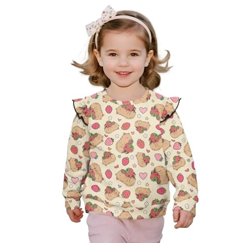 Toddler Girls Crewneck Sweatshirt Cute Ruffle Shoulder Long Sleeve Pullover Casual Shirts Top Kid Fall Clothes 1-8Y