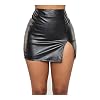 Dames sexy hoge taille wrap PU lederen rok slim kunstleer split minirok stretch skinny potloodrok