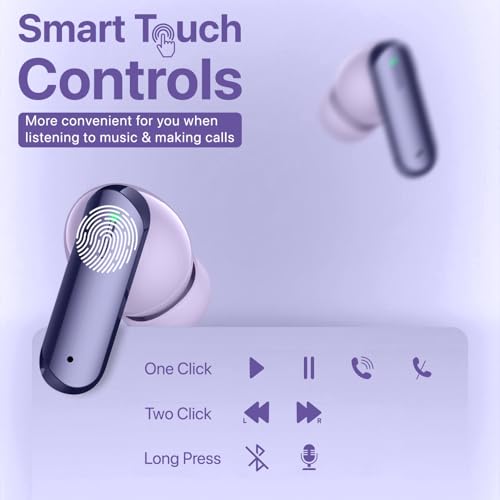 Image of Vaku Luxos BOOMX Wireless Earbuds Bluetooth 5.4 TWS Headphones 60H Playback Bass Stereo 13mm Drivers Gaming Low Latency HD Calls Touch Control Fast Charging IPX Waterproof- Light Purple