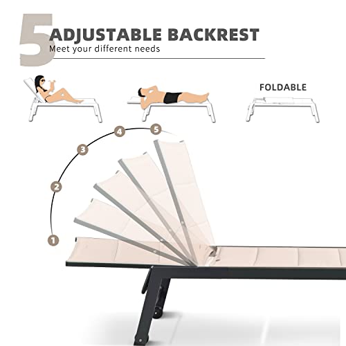 Purple Leaf 4 Pieces Reclining Aluminum Patio Chaise Lounges For Villa Sunbathing And Family Party Pool Lounge Chair With 2 Side Table And Wheels, Beige #TOP3