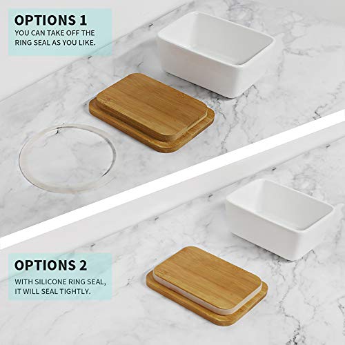77L Butter Dish - Ceramic Butter Dishes Perfect for 2 Sticks of Butter, Multi - purpose Butter Container with Wooden Lid for Kitchen, Large Butter Holder (White)