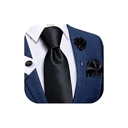 Image of DiBanGu Silk Ties for Men Necktie and Lapel Pin Brooch Set Formal Woven Paisley Plaid Striped Solid Tie Wedding Party
