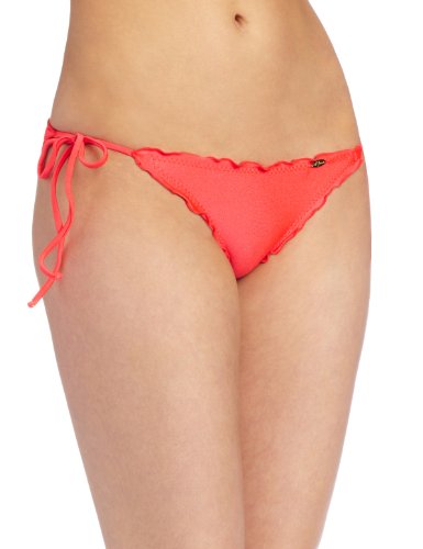 Luli Fama Women's Cosita Buena Wavy Tie-Side Brazilian Bikini Bottom, Bombshell Red, Medium