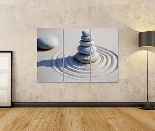 Tableau sur toile galets et sable déco zen triptyque grand format - 2