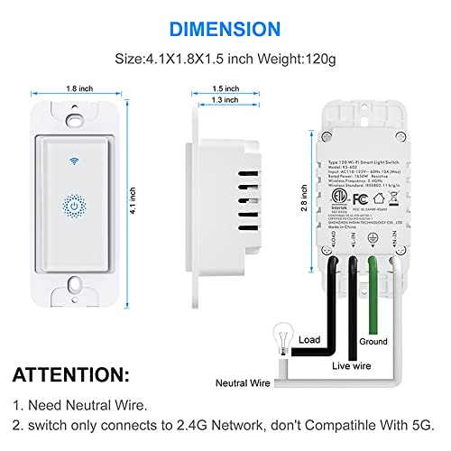 Nexete KS-602 Smart Wifi Switch, Wireless Smartphone Remote Control Wall Light Switch thumb #6