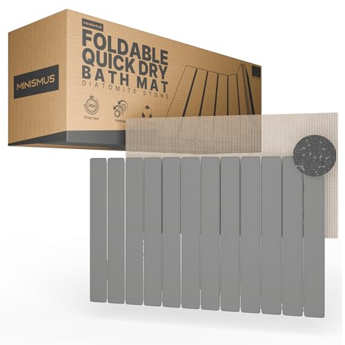 Minismus Tapis de Bain Enroulable en Diatomite 60x40cm- Tapis Pierre Absorbante et Antidérapant - Tapis de Douche Séchage Rapide Sortie de Douche (Gris foncé)