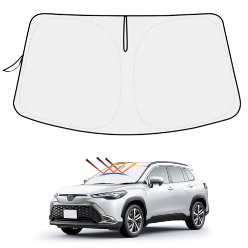 【ハンドル日よけカバー付き】Mozan トヨタ カローラクロス サンシェード フロントガラス用 Corolla Cross 車用サンシェード UVカット 日よけ 日差しカット 遮光 断熱 折り畳み式 ハンドルサンシェード 収納袋付き ハニカム設計 インテリア 取付簡単 暑さ対策 内装パーツ メーカー直営
