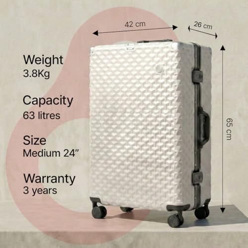 Image of Hard PC Trolley Luggage, Medium Size, 100% Polycarbonate, Lightweight and Durable, Silent Wheels, Anti-Theft with Aluminium Frame, and 2 TSA Locks, 24-Inch, Moonlight Frost