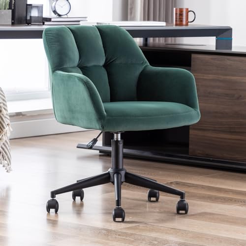 Ya-Home Bürostuhl Samt mit Rollen, Drehstuhl höhenverstellbar Schreibtischstuhl Dicker Rückenlehne Homeoffice Stuhl komfortabler für Arbeitszimmer, Schlafzimmer,Grün