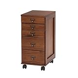 萩原 多段チェスト 書類チェスト 書類 棚 A4 引出5段 【すぐに使える完成品】キャビネット ドキュメント 天然木 ネームプレート付 キャスター付 ブラウン MCH-6170BR