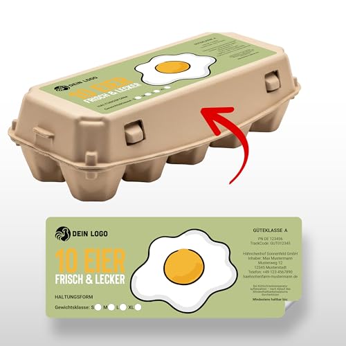 Ausgewählt verpackt Personalisierte 45 Etiketten für Eierkartons Eierkarton Aufkleber selbst gestalten mit Adresse Güteklasse Haltungsform passend für 10er Eierschachtel - Motiv 6