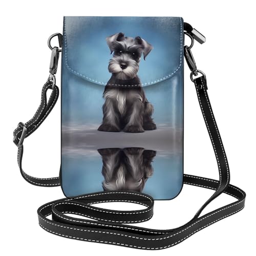 adorable schnauzer Prints Leather Crossbody Flap Phone Bag - Versatile Gift for Women Walking, Camping, Shopping, and Travel