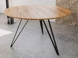 Hochwertiger Holztisch – Der 120 cm große Küchentisch beeindruckt durch die 26 mm dicke und runde Holzplatte. Für eine hohe Standfestigkeit sorgt das stilgerechte und schwarz lackierte Metallgestell.