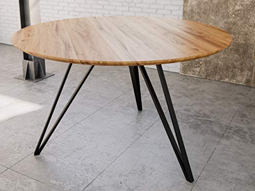 SAM Runder Esszimmertisch 120 cm Insa, Esstisch naturfarben, Akazienholz massiv + lackiert, Schwarze Metallfüße, Tischplatte mit Schweizer Kante