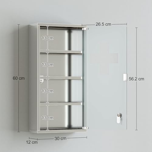 Miniatura 3 de Homcom Armario De Medicinas Botiquín Gabinete De Primero Auxilios Acero Inox 4 Estantes Caja Colgante De Pared Con Cerradura