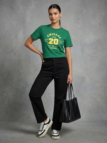Image of Nobero Women's Graphic Printed T-Shirt | Regular Fit 180 GSM Cotton Tee for Women | Comfortable Round Neck Casual Wear