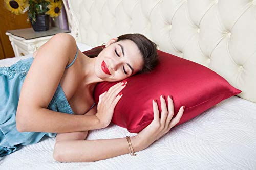 Bluehills Luxury Silk Pillowcase Gift Set - 100% Pure Mulberry Natural Soft Both Sides Silk Pillowcase 2 Pack For Hair And Skin & 1 Pure Silk Eye Mask Gift Box 3 Piece Set Burgundy Red Queen Q002 #TOP7