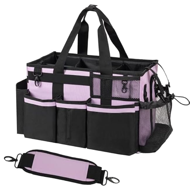 Wearable Cleaning Caddy Organizer with Handle & Shoulder Straps for Housekeepers, Under Sink & Car Cleaning Tool Organizer Bag with 4 Foldable Dividers (Green)