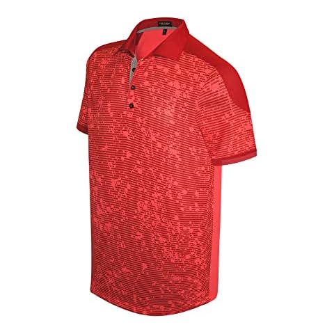 Pin High Men's Premium Slim-Fit Golf Polo Shirt, Performance Short Sleeve Quick-Dry Shirt, Rouge Red/Gym Red/Light Grey, Large Cover
