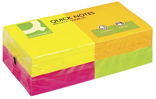 Q-Connect KF10508 Bloc De Notas Adhesivas Quita Y Pon 75X75 Mm Con 80 Hojas Fluorescentes Pack De 12 Surtidas En 4 Colores