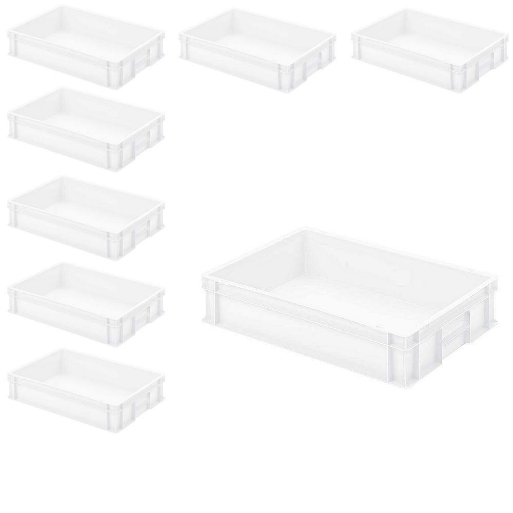 BRB 8x Eurobehälter mit 2 Griffleisten, PP, 600x400x120 mm, weiß