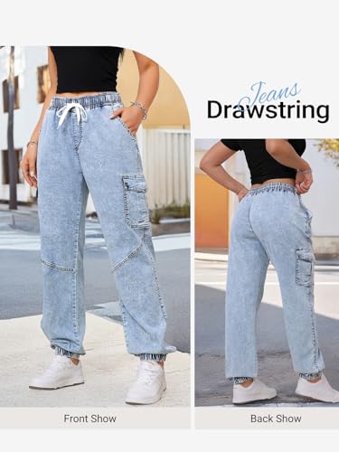 Women's High Waisted Drawstring Denim Joggers Stretch Sweatpant Jeans with Elastic Waist2