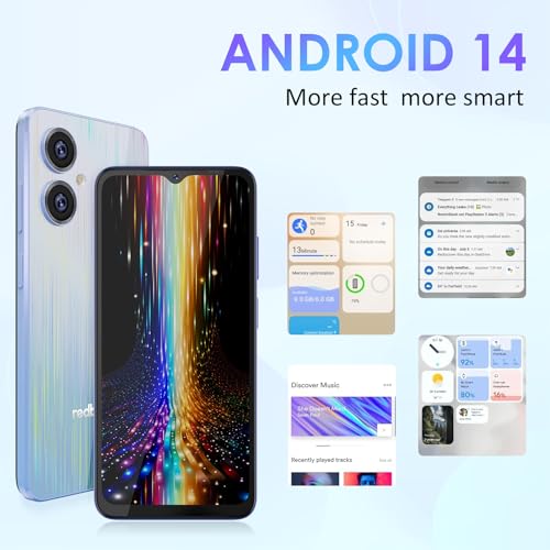 Smartphone débloqué pas cher Android 14 écran 6,52 pouces 4 Go RAM 64 Go bleu - 6